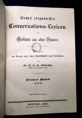 Wolff Neues elegantes Conversations-Lexicon für Gebildete  4 Bde 1834-37