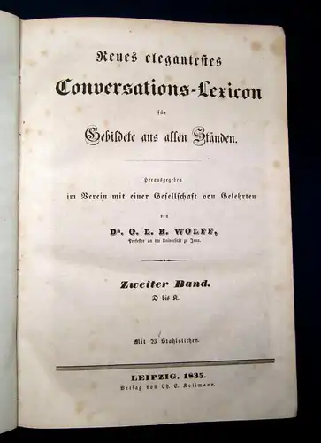 Wolff Neues elegantes Conversations-Lexicon für Gebildete  4 Bde 1834 mb