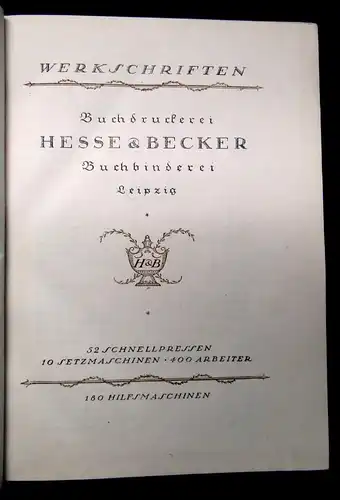 Buchdruckerei Hesse & Becker Buchbinderei Leipzig 1925 Typographie j