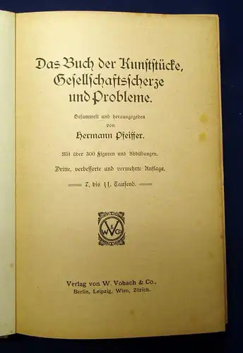 Pfeiffer Kunststücke Gesellschaftsscherze und Probleme 1920 Kunst Technik mb