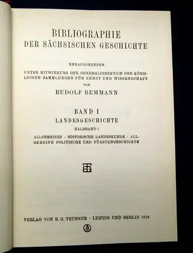 Bemmann Bibliographie der sächsischen Geschichte Reprint 1970 3 in 5 Bde mb