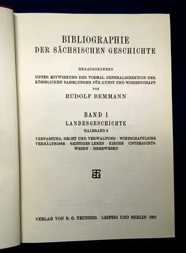 Bemmann Bibliographie der sächsischen Geschichte Reprint 1970 3 in 5 Bde mb