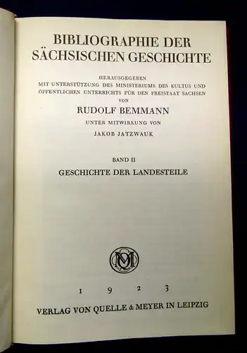 Bemmann Bibliographie der sächsischen Geschichte Reprint 1970 3 in 5 Bde mb