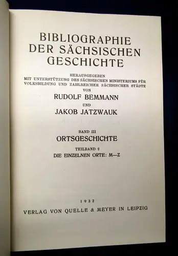 Bemmann Bibliographie der sächsischen Geschichte Reprint 1970 3 in 5 Bde mb