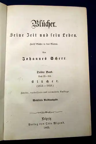 Scherr Blücher Seine Zeit und sein Leben 1865 3. Band apart Geschichte mb