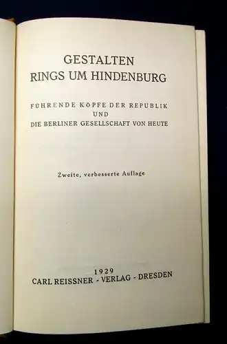 Gestalten rings um Hindenburg Führende Köpfe der Republik ua. 1929 Geschichte mb