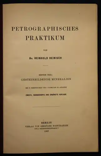 Reinisch Petrographisches Praktikum 2 Bde 1907 Mineralogie Gestein Wissen sf