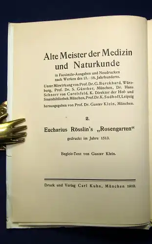 Eucharius Rösslins "Rosengarten" 1513 Begleit- Text v. Gustav Klein 1910 js