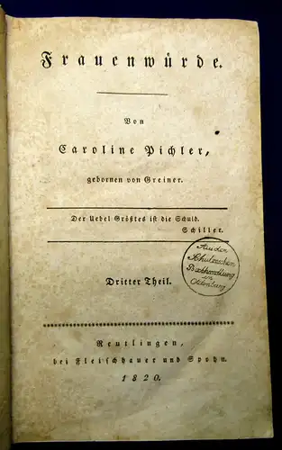 Pichler  Frauenwürde  4 Bde in 2 komplett 1820 4 Bde in 2 kompl Belletristik mb