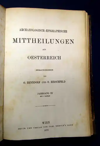 Conze Archaeologisch-Epigraphische  Mittheilungen Oesterreich 1877/78/79 3 Jhge.