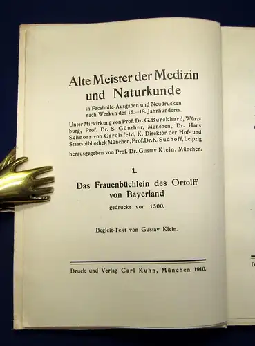 Alte Meister der Medizin u. Naturkunde Facsimile Das Frauenbüchlein 1910 js