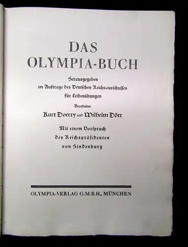 Dörr Das Olympia-Buch 1927 selten Or. Ganzleder Ausgabe Bildband js