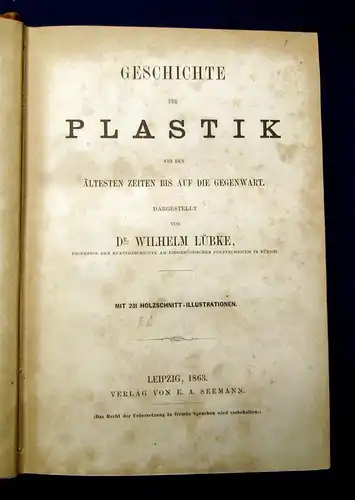 Lübke Geschichte der Plastik älteste Zeit bis auf Gegenwart 231 Holzschn.1863 js