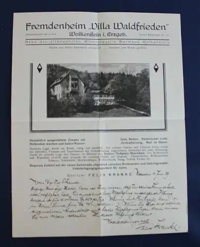 Warmbad Wolkenstein 2 Briefe mit Briefkopfabbildung und 1 Prospekt 1937 js