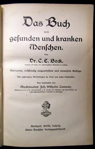 Bock Das Buch vom gesunden und kranken Menschen um 1900 js