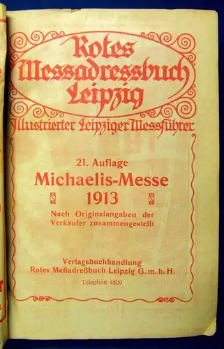 Rotes Mess- Adressbuch Leipzig 1913 Illustrierter Leipziger Messführer js