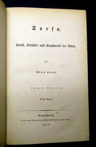 Stahr Torso Kunst, Künstler und Kunstwerke der Alten  2 Bde. 1854 js