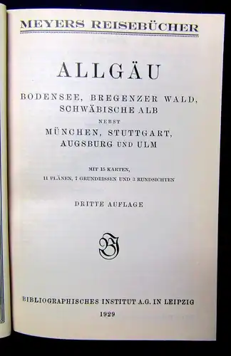 Meyers Reisebücher Allgäu Bodensee.. 1929 Reiseführer Guide Führer js