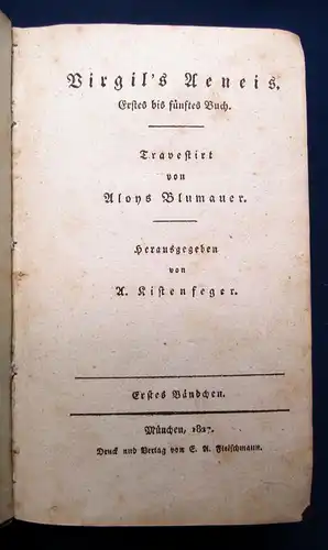 Virgils Aeneis 1-3 Prosaische Schriften 1 und 2 5 Bände in 1 Buch 1827 js