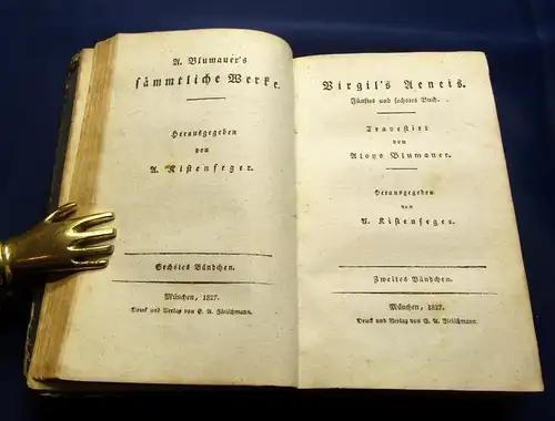 Virgils Aeneis 1-3 Prosaische Schriften 1 und 2 5 Bände in 1 Buch 1827 js