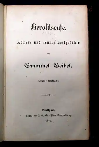 Geibel Heroldsrufe Aeltere und neuere Zeitgedichte 1871 Roman Belletristik js