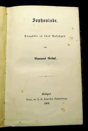 Geibel Emanuel Sophonisbe Tragödie in fünf Aufzügen 1868 Lyrik Belletristik js