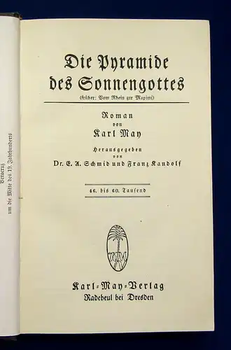 Karl May  Bd.52 "Die Pyramide des Sonnengottes" um 1925 Abenteuer Western mb