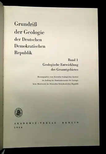 Grundriß der Geologie Band 1 Geologische Entwicklung Gesamtgebiet 1968 + Mappe j