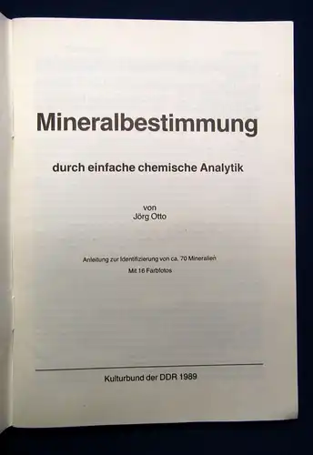 Otto Mineralbestimmung durch einfache Analytik 16 Farbfotos selten 1989 js