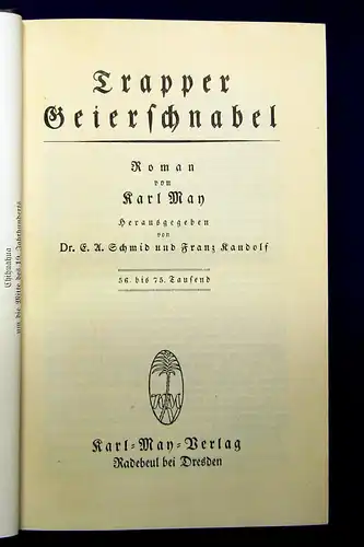 Karl May's Gesammelte Werke Bd. 54 "Trapper Geierschnabel" um 1925 Abenteuer mb
