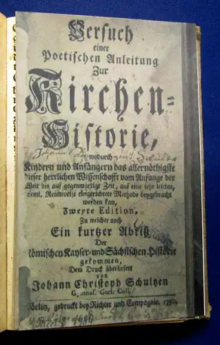 Schulz Versuch poetische Anleitung Kirchenhistorie Sammelband sehr selten 1750 j