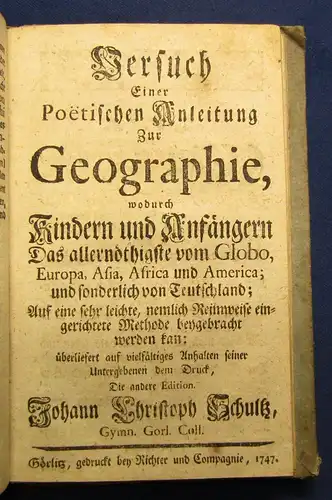 Schulz Versuch poetische Anleitung Kirchenhistorie Sammelband sehr selten 1750 j