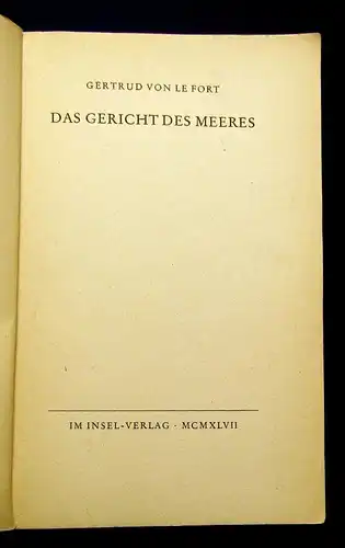 Gertrud von le Fort, Der Gericht des Meeres Insel-Verlag Nr. 210 21.-30 T. js