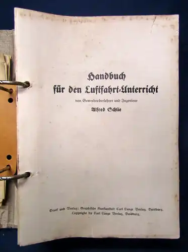 Schlie Handbuch für den Luftfahrt- Unterricht Leinen Mappe in 33 Heften 1936 js