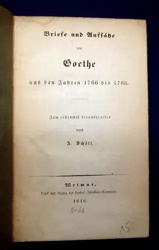 Schöll Briefe und Aufsätze von Goethe a.d.Jahren 1766-1786 Belletristik Lyrik mb