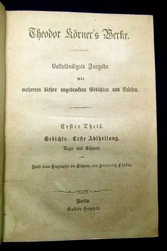 Körner Theodor Körners Werke 4 Bde in 2 Büchern komplett um 1880 Belletristik mb