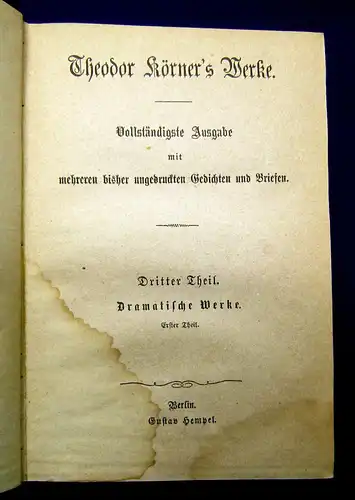 Körner Theodor Körners Werke 4 Bde in 2 Büchern komplett um 1880 Belletristik mb