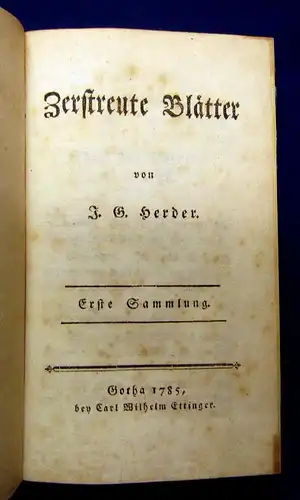 Herder Zertreute Blätter 1785 Belletristik Klassiker Gesamtausgaben mb