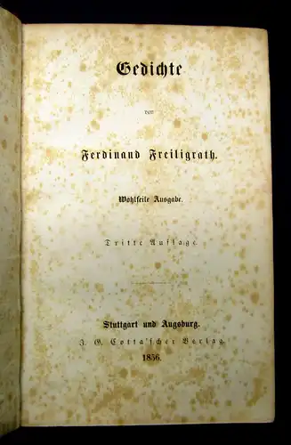 Freiligrath Gedichte von Ferdinand Freiligrath  1856 Belletristik Lyrik mb