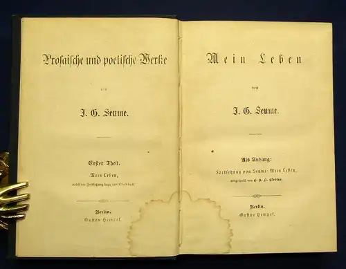 Seume Mein Leben 1-5 in 2 Büchern(v. 10) um 1875 Prosaische poetische Werke js