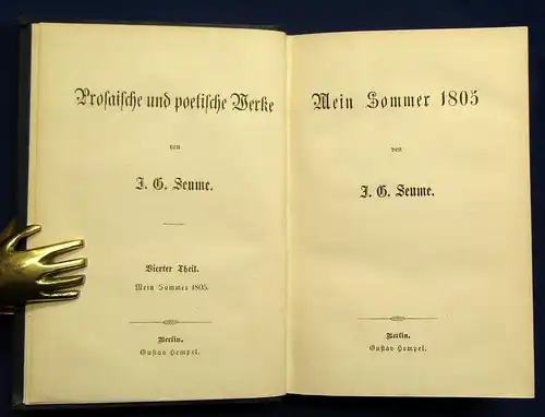 Seume Mein Leben 1-5 in 2 Büchern(v. 10) um 1875 Prosaische poetische Werke js