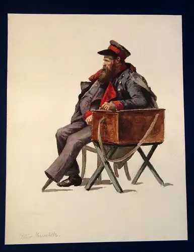 Egon Graf von Holtzendorff Aquarell um 1890 Veteran/ Alter Invalide Unikat js