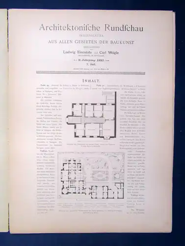 Eisenlohr/ Weigle Architektonische Rundschau 9. Jhg Lieferung 7 1893 Kunst sf