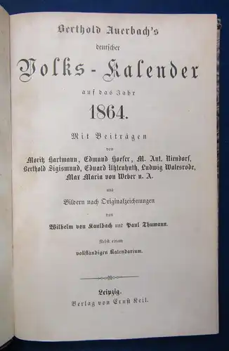 Bertholds Auerbach Volks-Kalender 1864 Beiträge von Hartmann u.a. illustriert js