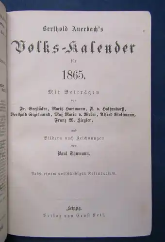 Bertholds Auerbach Volks-Kalender 1864 Beiträge von Hartmann u.a. illustriert js