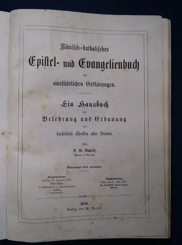 Bayerle Römisch- Katholisches Epistel- und Evangelienbuch 1869 Theologie  js