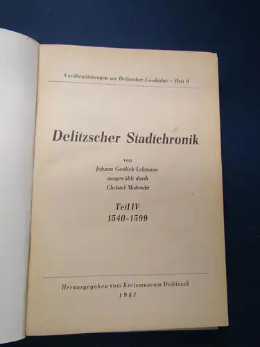 Lehmann Chronik der Stadt Delitzsch 4 Bde um 1960 Geschichte Sachsen Saxonica sf