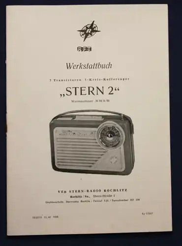 Orig. Prospekt RFT Werkstattbuch "Stern 2" 1961 Radio Rochlitz Technik sf