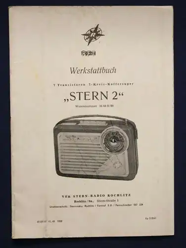 Orig. Prospekt RFT Werkstattbuch "Stern 2" 1961 Radio Rochlitz Technik sf