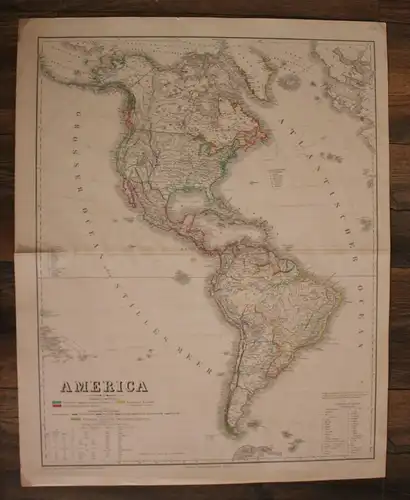 Original grenzkolorierte Stahlstichkarte "America" um 1850 Grafik Geografie sf